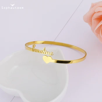 

Adjustable Collares Custom Bangle Bracelet Personalized Open Initial Letters Heart Nameplate Bracelets for Women Jewelry Gift