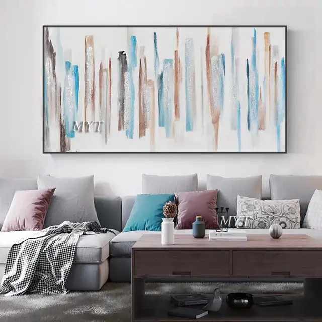 Arte Abstracto Grande De Plata Hecho A Mano Pintura Al Oleo Gruesa