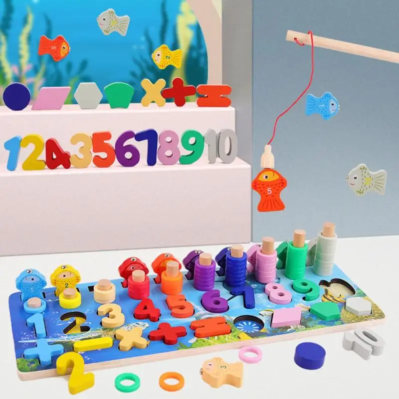 

1 Set Children Wooden Math Fishing Game Kits Counting Shape Matching Cognitive Logarithmic Plate Toys Kids Learning Supplies Toy