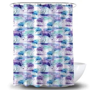 

Blue and Purple Shower Curtain Blue and Purple, Modern Abstract Watercolor Flower Art Painting Natural Polyester Waterproof