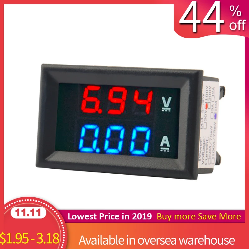 

DC 100V 10A Voltmeter Ammeter Blue + Red LED Amp Dual Digital Volt Meter Gauge Brand New