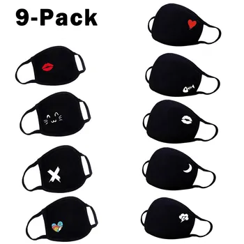 

mascarillas 9pcs Dustproof Mouth Mask Heart Print Cotton Face Mouth Mask Cartoon Face Reusable Fabric Anti Pollution Mask