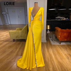 LORIE Long Sleeve Evening Dresses Mermaid Prom Gowns For Party 2021 Elegant Beads Satin Celebrity Special Occasion Gowns