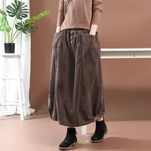 Runback Вельветовые женские юбки, осень, Ретро стиль, эластичный пояс, пуговица, хлопок, бархат, повседневные, размера плюс, женская черная юбка