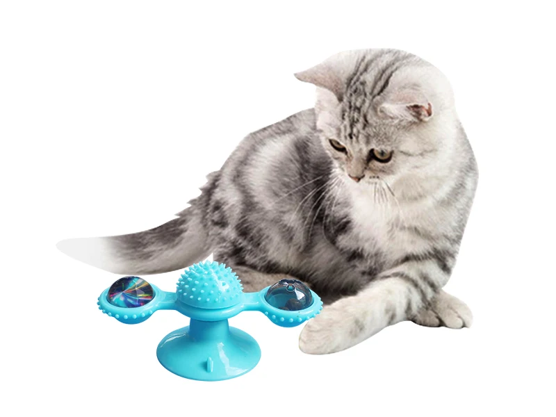 Cat Windmill Toy Funny Massage Rotatable Cat Toys with Catnip LED Ball Teeth Cleaning Pet Products  Cat Toys Interactive new product windmill cat toy feather funny cat stick rod leaking cat turntable gyro ball can put catnip