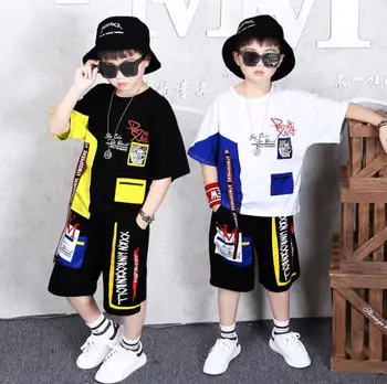 

2020 Chilren Boys Girls clothes suit Summer Cotton T-shirts Shorts hip-hop dance Costumes vetement garcon For 6 8 10 12 14 Years