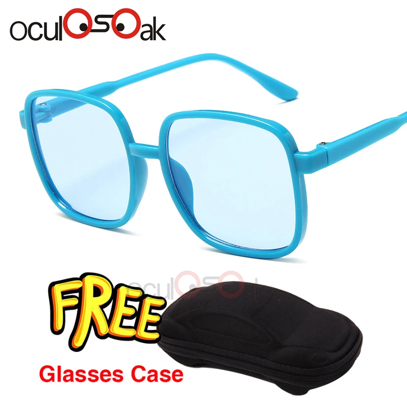 Oculosoak/крутые От 6 до 15 лет, детские солнцезащитные очки, солнцезащитные очки для детей, для мальчиков и девочек, модные очки, покрытие линз, защита с футляром - Цвет линз: blue blue black