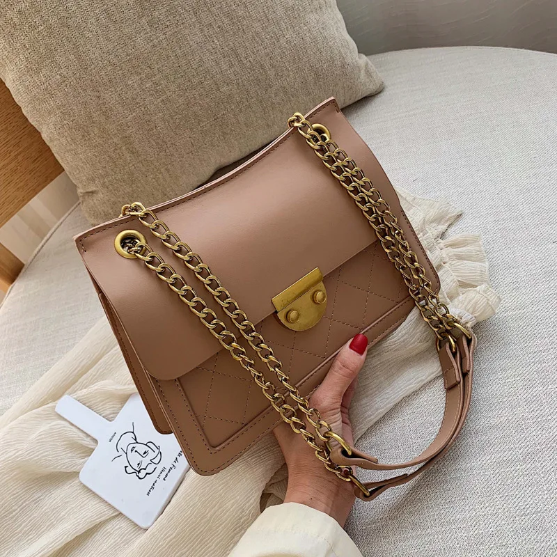 

Fashion Female Plaid Tote Bag 2019 Elegant New High Quality PU Leather Women Designer Handbag Lock Chain Shoulder Messenger Bag