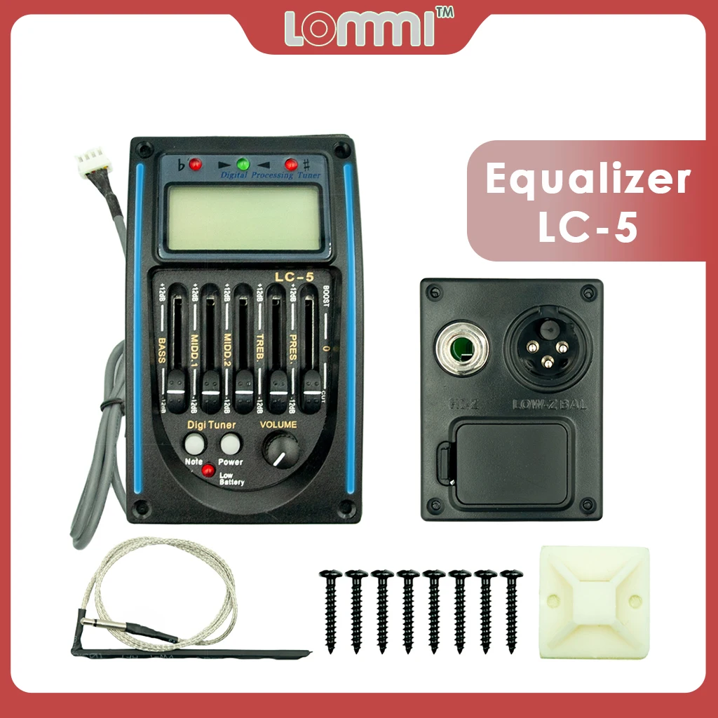 

LOMMI LC-5 5 Bands Acoustic Guitar Pickup EQ Equalizer Tuner Piezo Pickup Amplifier LCD For Acoustic Guitars