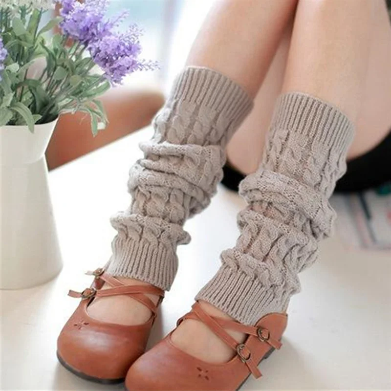 Japanese Lolita Leg Warmers Women Winter Thicken Knit Loose Style Lady Knee Stockings Leggings Warm Boots Punk Girl Long Socks