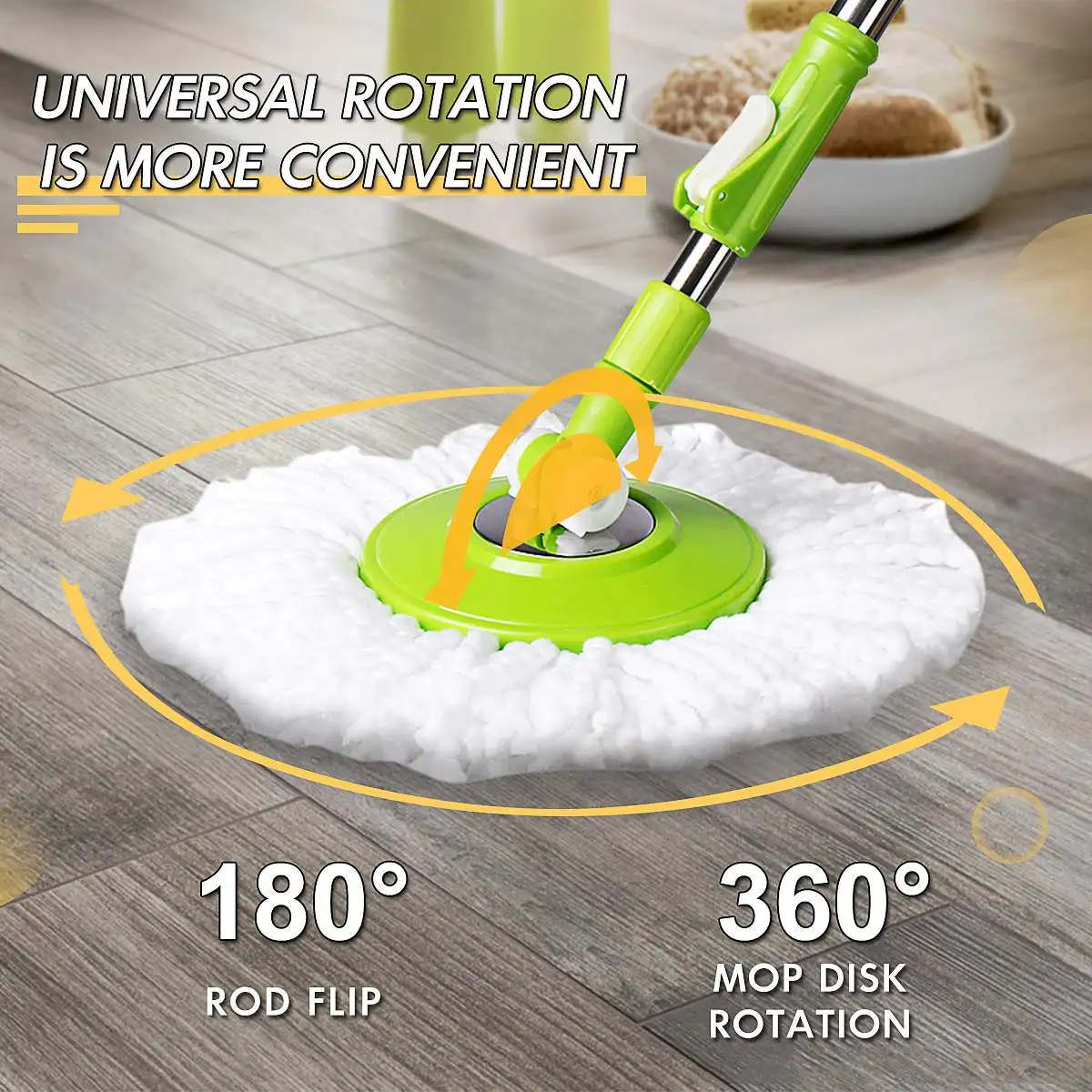 

Spin Mop Rotating and Bucket Set Wheels and 4 Microfiber Mop Heads Smart Cleaning Floors Windows Home Kitchen 360 Degree