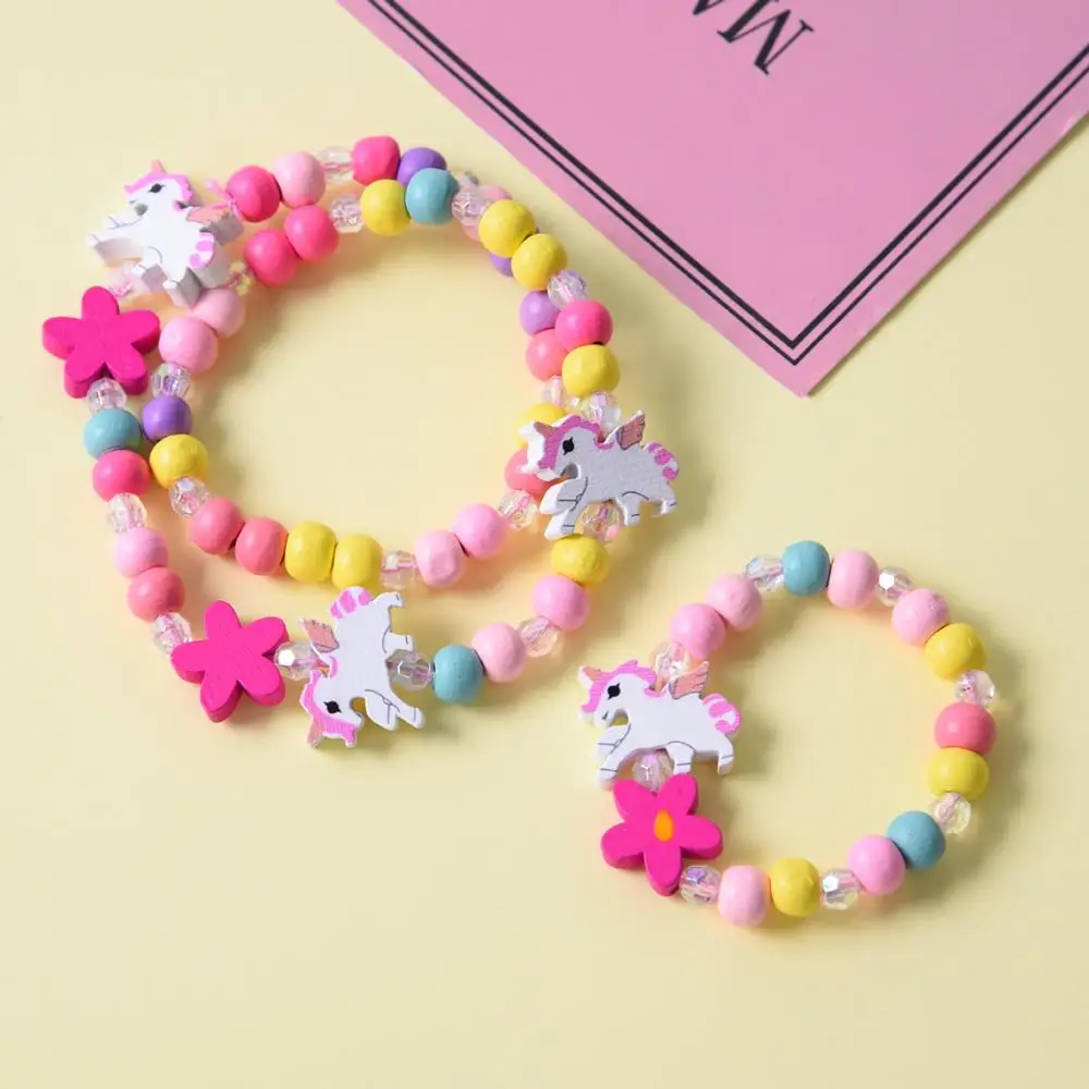 Cute Cartoon Wooden Flower Animal Child Sweater Necklace Bracelet