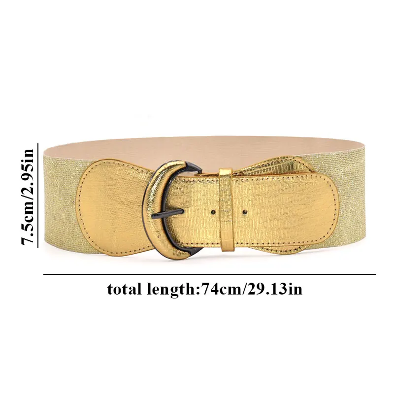 Neuf Femmes Bleu Large Élastique Ceinture Mode Hip Taille Or Bling