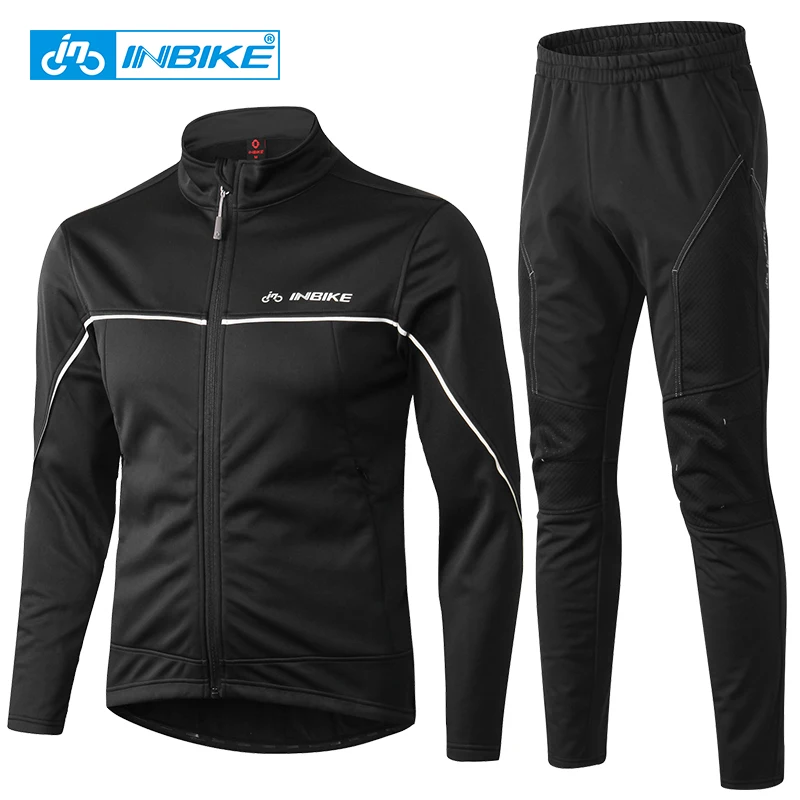 

INBIKE Winter Men's Cycling Jacket Pants Set Fleece Warm Thermal Windbreaker Shell Coat Windproof Clothing Climbing Bike Suit