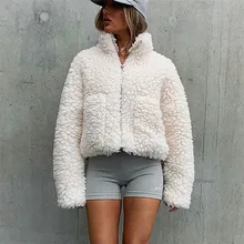 Women's Fashion Plush Zipper Cardigan Short Jacket Lamb Wool Jacket Women Spring Autumn Stand-Up Collar Plush Jacket Teddy Coat