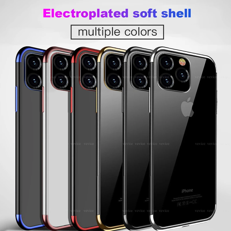 Силиконовые чехлы с гальваническим покрытием для iPhone 11 8 7 6s 6 11Pro X XS XR MAX прозрачный