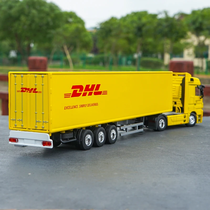 Оригинальный авторизованный подлинный 1:50 DHL логистический желтый грузовик