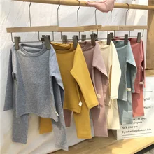 Высокое качество, детские мягкие топы из чистого хлопка для девочек+ штаны, комплект из 2 предметов, домашняя одежда для маленьких детей, пижамы осенне-зимний костюм для маленьких мальчиков