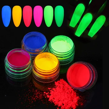 

6 Boxes Nail Powder Glitter Set Luminous Nail Glitters Powder Dust Fluorescent Powder Nail Art Decorations DIY Design