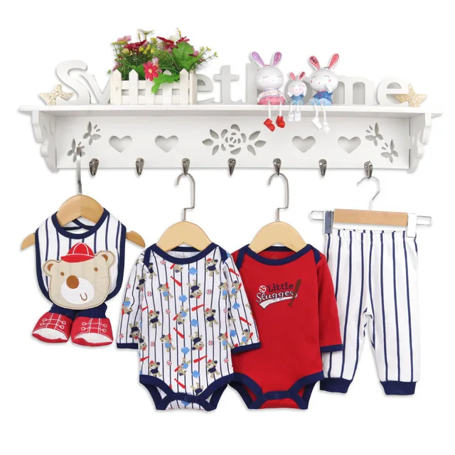 

Baby Boys Girls clothing set 5pcs Bodysuits Pants Bib Socks infant One-Pieces Long Sleeves children spring autumn clothes 3-12M