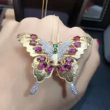 Грация бабочка муха натуральный красный гранат брошь кулон натуральный драгоценный камень кулон два использования S925 серебро девушка леди свадебные украшения