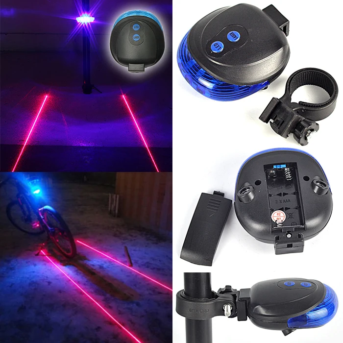 2 Laser+ 5-светодиодный задний Велоспорт велосипед хвост светильник Предупреждение лампы 7 режимов мигания лампа