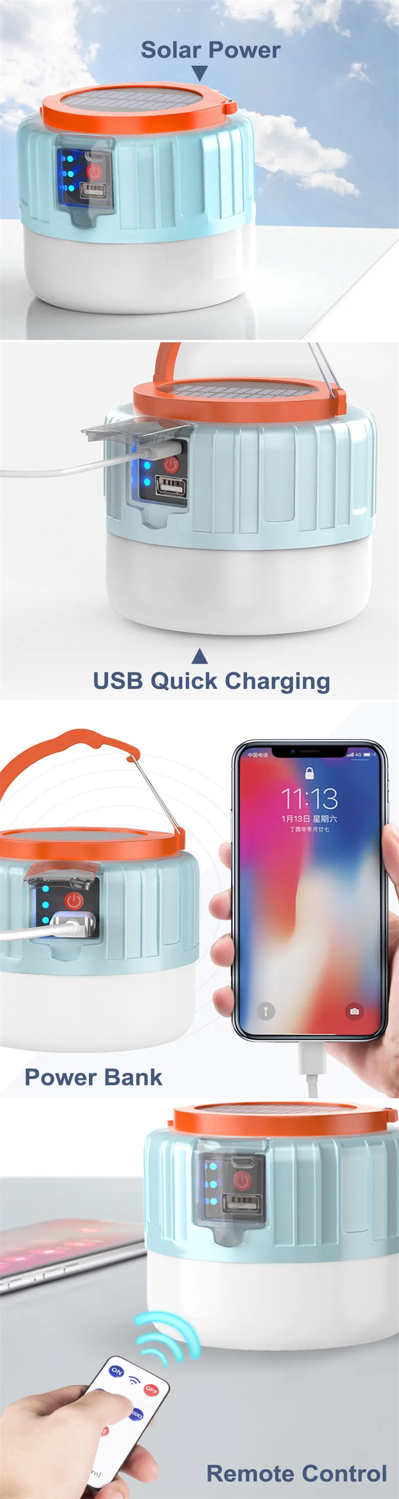 Lampes Solaires Pour Camping, Lanterne Solaire LED Rechargeable Par USB Lampe Compacte Multifonctionnelle Avec Paysage 99015259