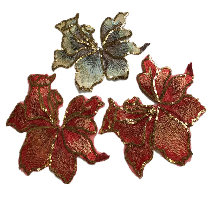 

SASKIA 5Pcs Red Blue Flower Gold Sequin Patches Embroidery African Lace Applique Sewing On Clothes Wedding Dance Dress Patch DIY