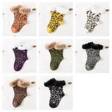 Женские однотонные леопардовые хлопковые носки с манжетами из искусственного меха для девочек, теплые носки для зимы, леопардовые короткие носки, короткие носки, 8/10 пар/партия