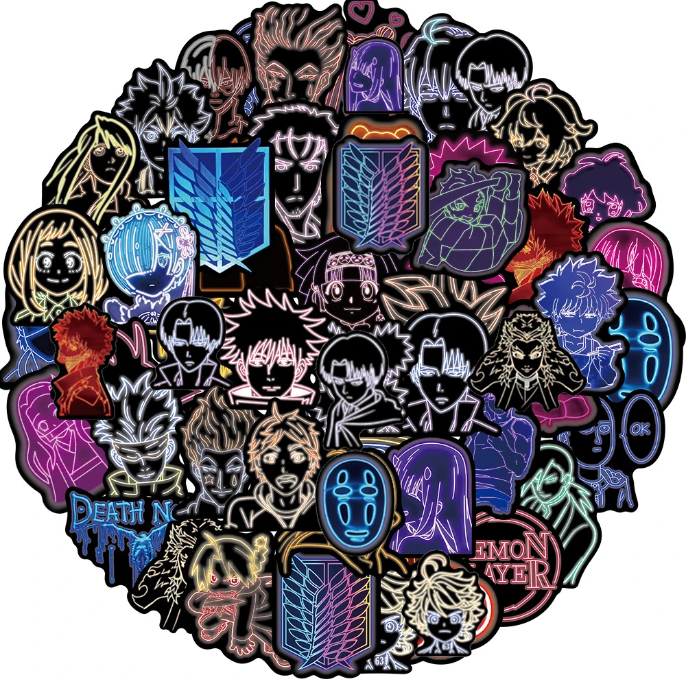 

10/30/50pcs Mix Neon Light Anime Stickers Attack on Titan DIY Motorcycle Phone Laptop Luggage Guitar Car Sticker Decals Kids Toy
