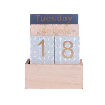 

Vintage Vintage Wooden Perpetual Calendar Eternal Block Planner Photography Props Month Week Date Display Home Office Desktop