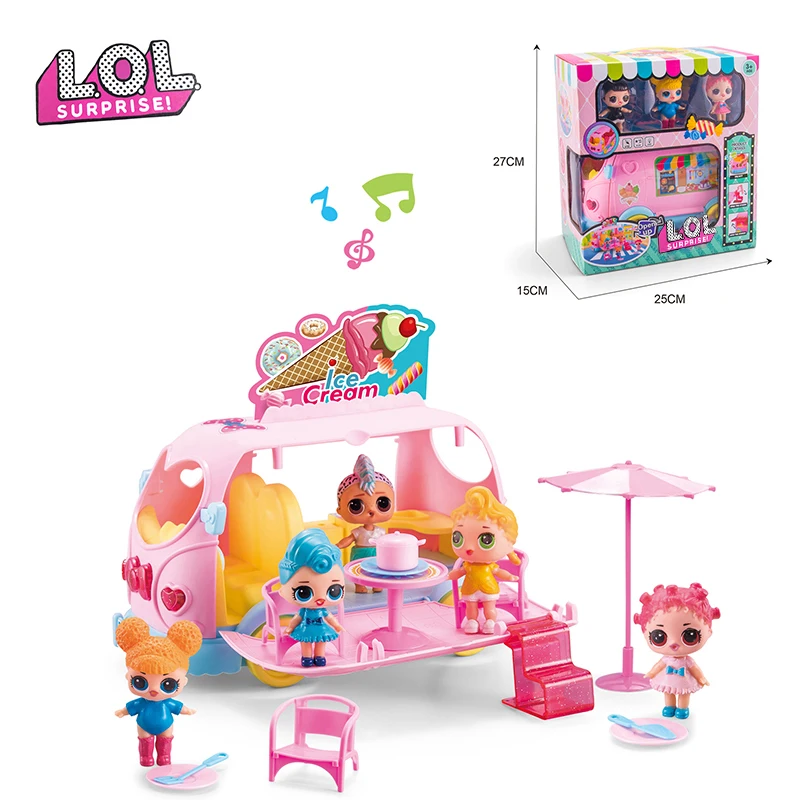 

Original LOL Surprise Dolls Toy Music Ice Cream Bus Car and Three Dolls Set Model Interactive Game Toys for Girls Birthday Gifts