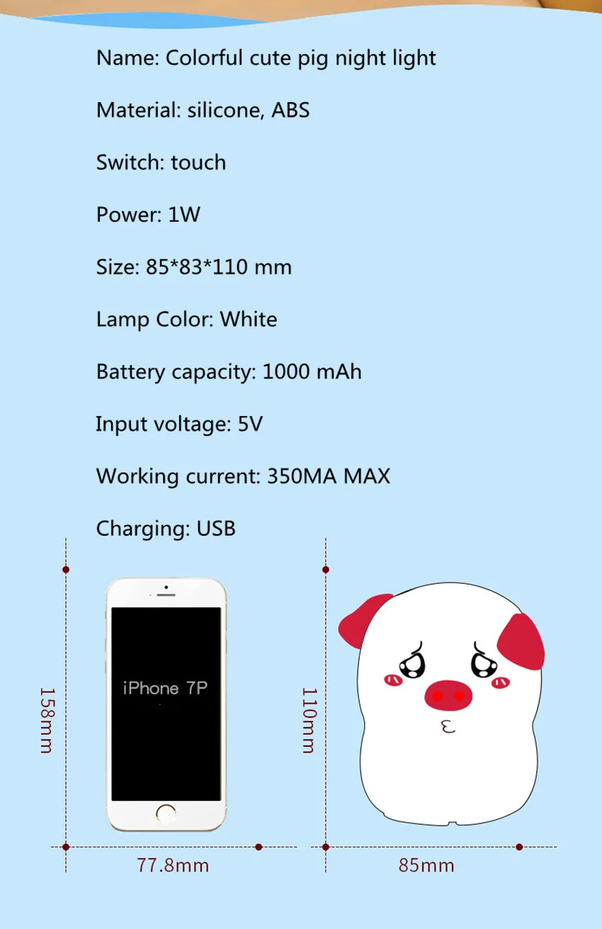 Красочный 3D поросенок мультяшный светильник Pat Touch силиконовая атмосфера USB Ночник детская прикроватная настольная лампа Спящая лампа для