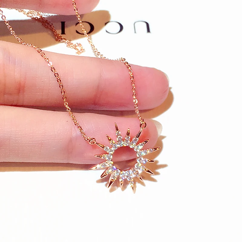 Luxury Shine Micro Inlaid cz Circle Women Necklace AAA Cubic Zirconia Hot Sale Simple Delicate Thin Clavicle Kolye Chain Pendant