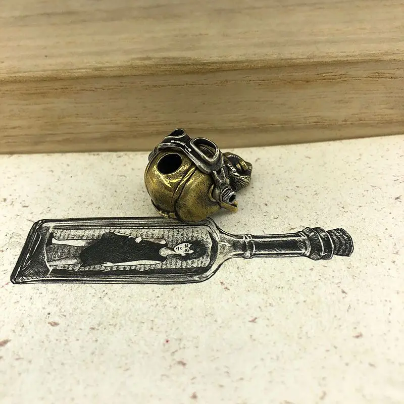 EDC Tools Brass Knife Beads Brass Air Force Pilot Skull Lanyard Bead Paracord Knife Keychain Tool DIY Pendant #148