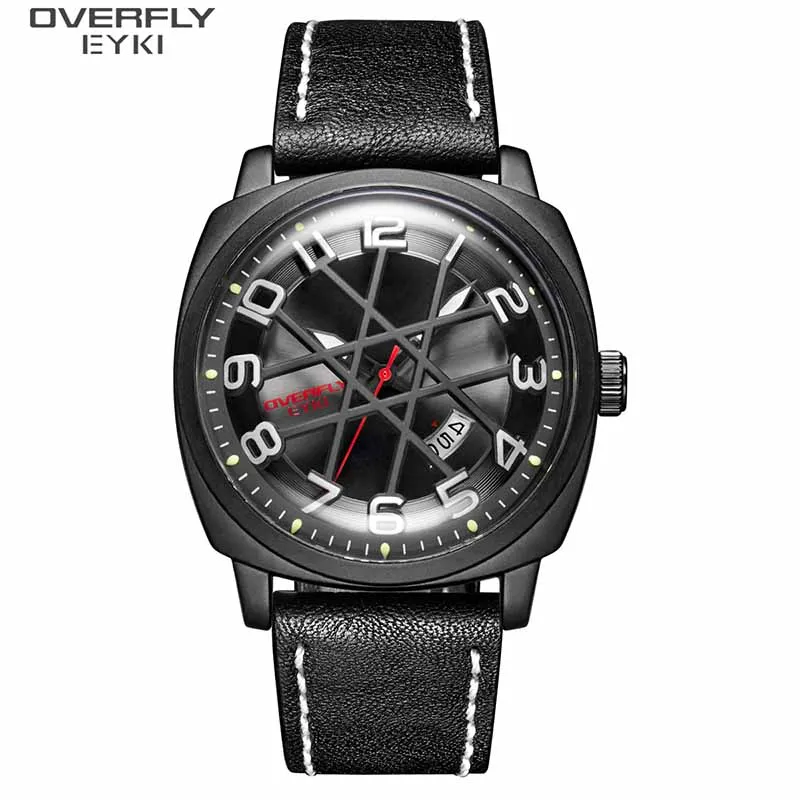 

EYKI Watch Men Quartz Watches Military Clock Creative Big Dial Leather Watch Waterproof Luminous Date Wristwatch Reloj Hombre