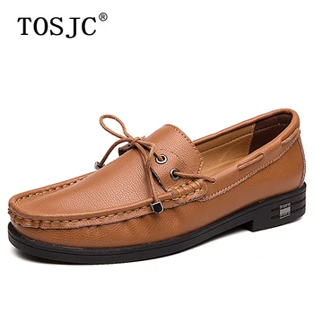 

TOSJC New Man Leather Doug Shoes Summer Breathable Loafers Lightweight Non-slip Driving Shoes for Adult Moccasins Large Size 47