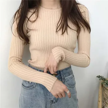 

2019 New High Quality Fall O-neck Sweaters Women Slim Solid Color Long Sleeve Sweater Female Winter Knitted Casual Pullovers Top