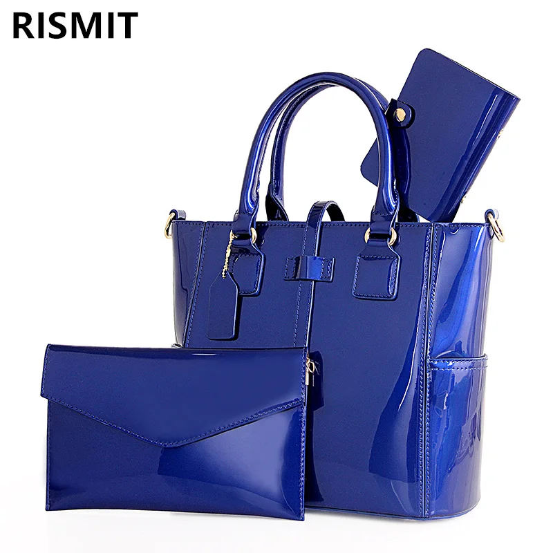 

Luxury Patent Leather Handbags 3PCS Lacquered Shoulder Crossbody Bag For Women Casual Tote Messenger Bags Set Clutch Feminina