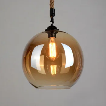 

Loft Vintage Retro Industrial Glass Ball Hemp Rope Pendant Lights E27 AC110V 220V Lamp For Dining Room Living Room Cafe Bar Shop