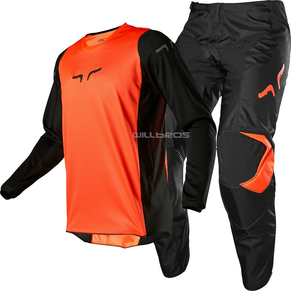 NAUGHTY FOX 180 Racing Prix Jersey Pant Combo MX Motocross Dirt Bike ATV UTV SX Off-Road Orange Men's Gear - Цвет: Оранжевый