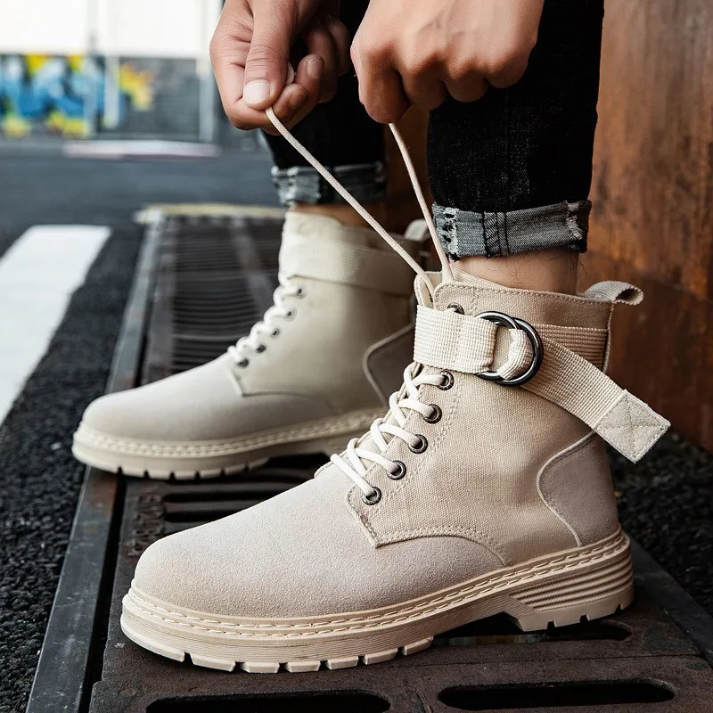

New Style Men Mid-top Martin Boots 2019 Autumn And Winter British Style Worker Boot Cool Buckle Thick Bottomed Outdoor Short Boo
