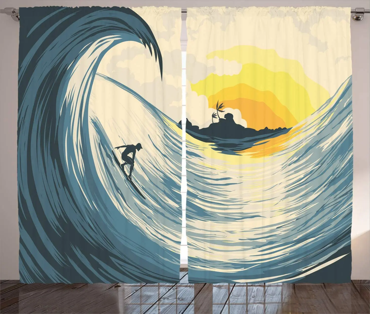 

Декоративные шторы для океана, занавески с волнами и серфингом, С закатом на море, для гостиной, спальни, декоративные занавески