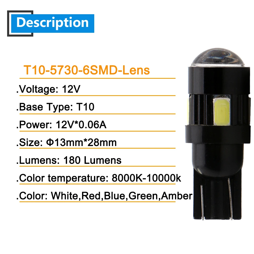 50 шт./лот T10 6SMD светодиодный объектив 6 SMD 5730 высокое Мощность 6 светодиодный 168 196 W5W чтения парковка белый красные, синие желтый и зеленый цвета DC 12V автомобильный свет