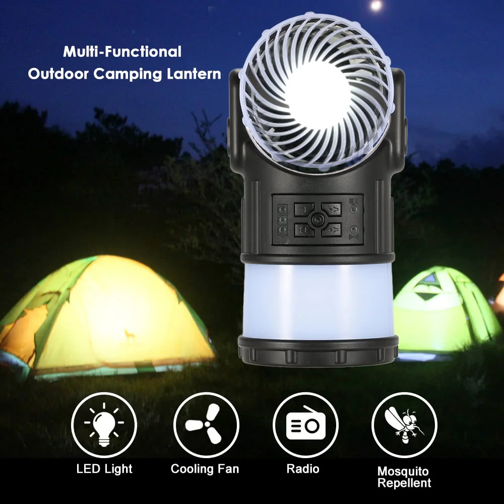 Перезаряжаемый, портативный, светодиодный тент лампа-фонарь Многофункциональный с охлаждающим вентилятором радио Отпугиватель комаров для пешей рыбалки