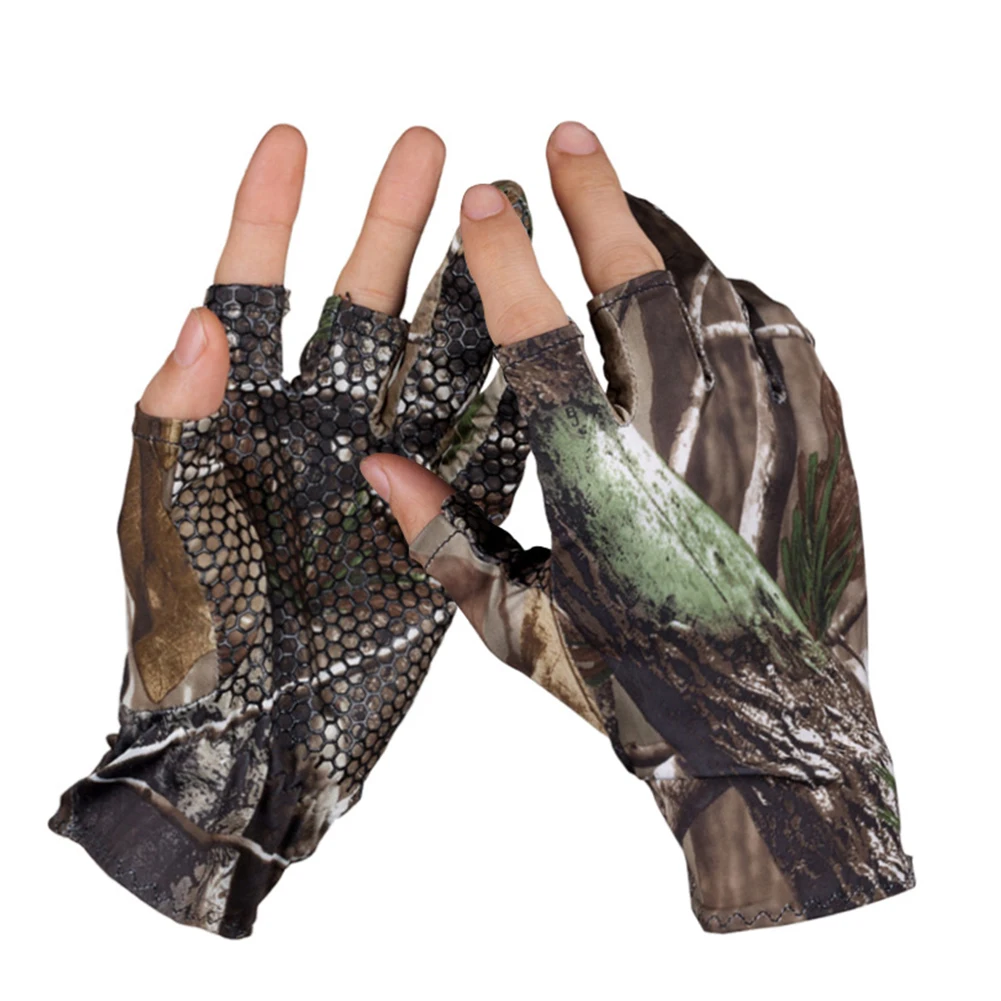 

Women Men Breathable Camouflage Camping Silicone Biking Hunting Elastic Fishing Gloves Anti UV Non Slip Sports Three Finger Cut