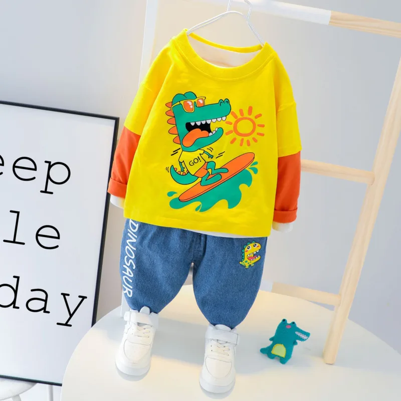 

Spring Autumn Children Casual Clothes Baby Boy Girl Cartoon T Shirt Jeans Pants 2Pcs/sets Kids Infant Clothing Toddler Tracksuit