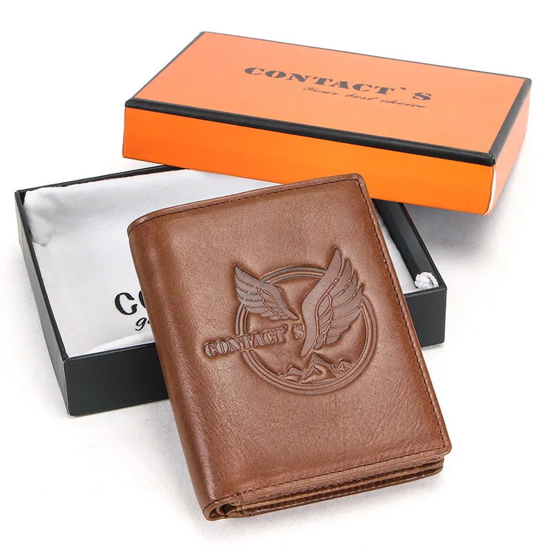 Мужской кошелек из натуральной кожи, маленькие сумки для денег, мужской кошелек для мелочи, мужской портфель, портативный держатель для карт, короткий кошелек - Цвет: Brown Box