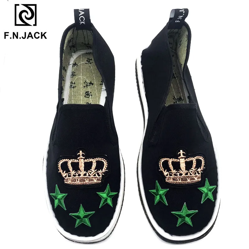 

F.N.JACK NEW Arrival Handmade Cotton Fabric Mens Shoes Casual Loafers SPRING/AUTUMN Slip-on Flats for Man