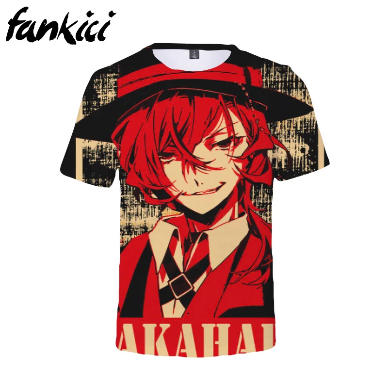 Футболка с аниме «Bungou Stray Dogs» женские и мужские топы с короткими рукавами, Детские повседневные футболки в стиле Харадзюку футболка с 3D рисунком Atsushi Dazai Chuya